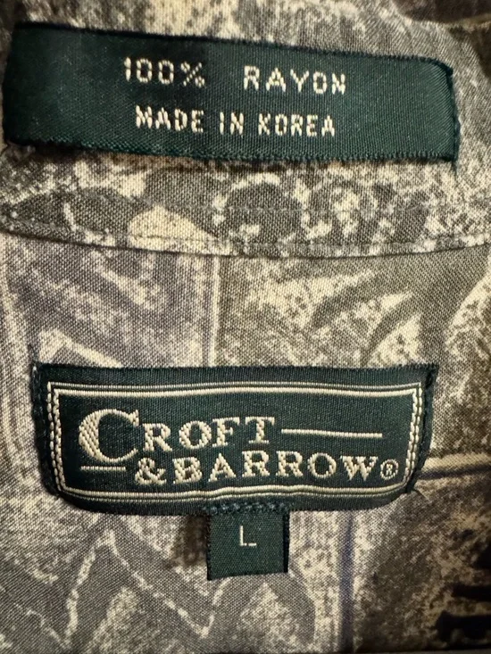 Croft & Barrow Short-Sleeve Patchwork Button-Down Shirt in Gray, Blue & Tan - Picture 2 of 6